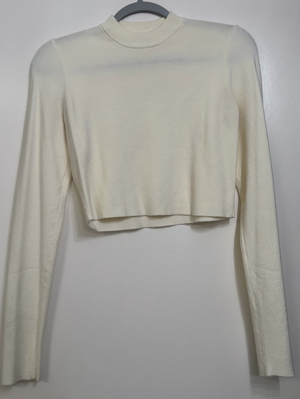 Altar'd State Cream Cropped Mock-Neck Long Sleeve Top